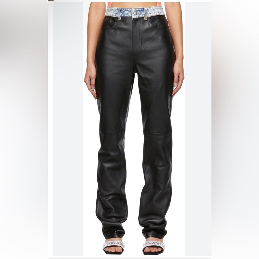 Alexander Wang Black Leather Slim Contrast Pants